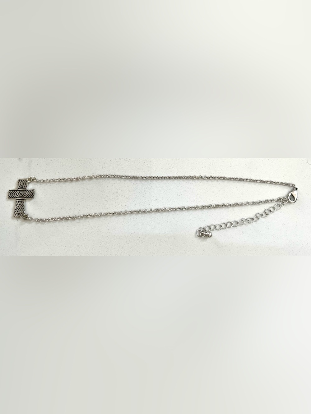 Silver-tone Cross Necklace with Geometric Design